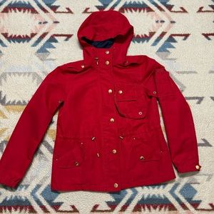 Polo Ralph Lauren Red Rain Hooded Jacket Multi Pocket Women’s Size Small Vtg